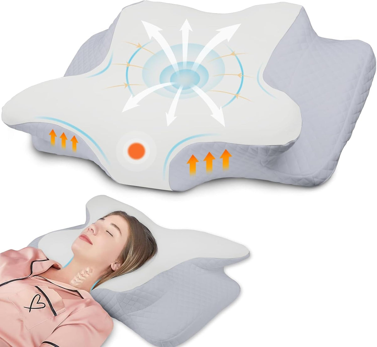 NVKHG Oreiller en mousse à mémoire de forme Oreiller ergonomique pour la nuque, oreiller en mousse à mémoire de forme pour dormir sur le côté, le dos et le ventre pour améliorer la qualité du sommeil, 60 x 41 x 13/11 cm, oreillers orthopédiques cervicaux Naty Shop Gris Blanc