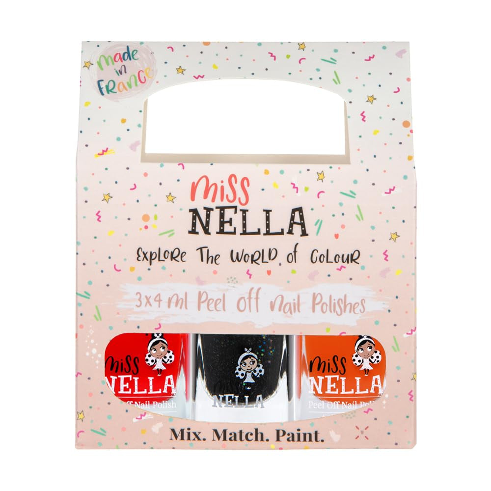 Miss Nella Magic Collection Lot de 4 vernis à ongles pailletés : rose, rouge, or et bleu, vernis à ongles amovible spécial enfants, non toxique, à base d'eau, sans odeur