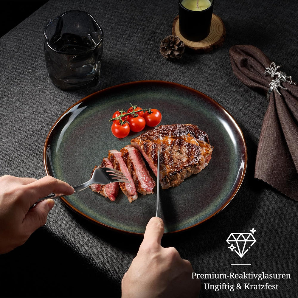 Service de table pour 6 personnes, 18 pièces, bols à céréales ronds irréguliers, assiettes à dessert, assiettes plates, résistant aux rayures, passe au micro-ondes, vert mousse réactif