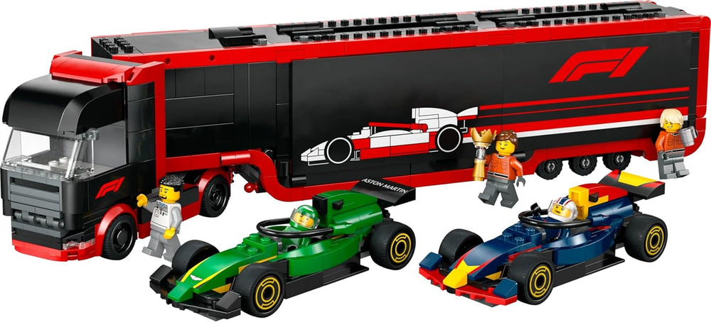 LEGO City F1 Transporter avec voitures de course F1 RB20 et AMR24 - Transporteur de voitures miniatures pour les équipes de Formule 1 Red Bull et Aston Martin - Incl. 5 figurines - Cadeau pour garçons et filles à partir de 8 ans 60445 Jeux de construction Besuche an LEGO-Store