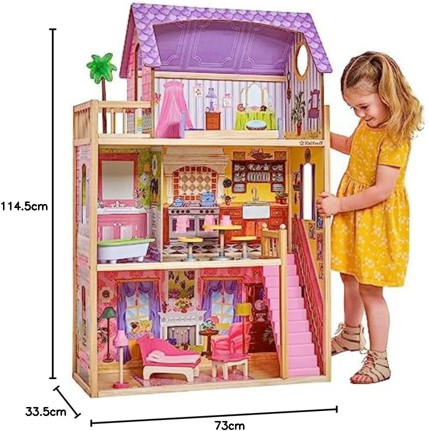 Kidkraft Kayla Maison de poupée en bois avec meubles et accessoires, ensemble de jeu à 3 niveaux pour poupées de 30 cm, jouet pour 3 ans, 65092 - Exclusivement sur Amazon Dollhouses Naty Shop