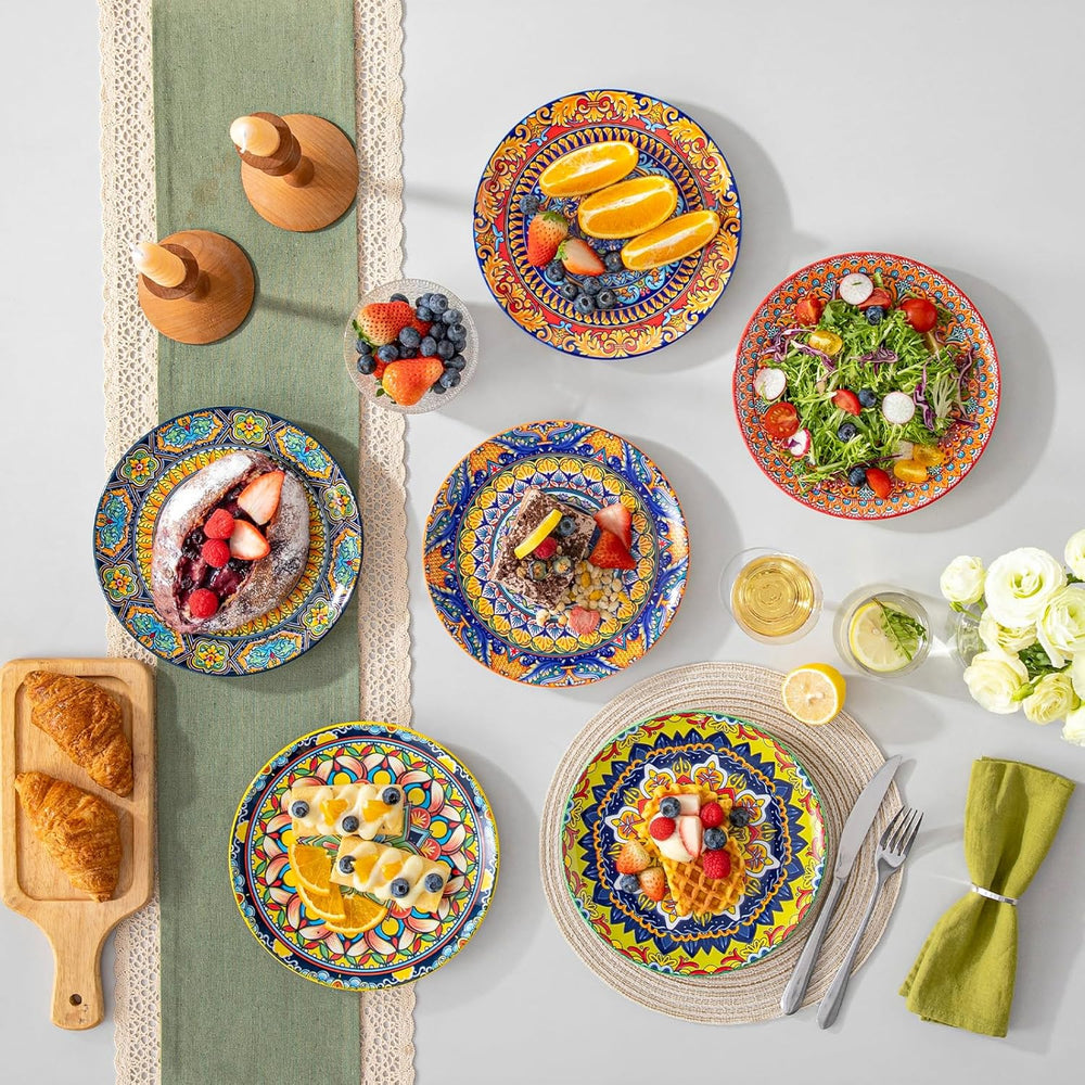 Lot de 6 assiettes à dessert, Vancasso KRVI pour 6 personnes, Ø 22 cm, passent au lave-vaisselle et au micro-ondes, assiettes à pâtes, assiettes à petit-déjeuner, assiettes à gâteaux