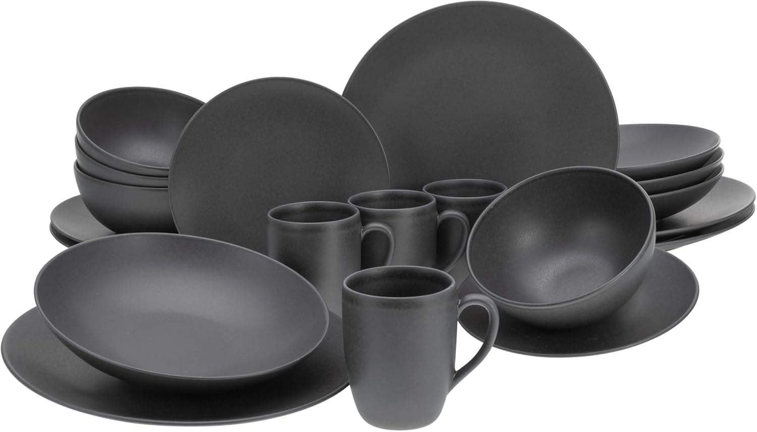 Creatable, 23146, Série SOFT TOUCH BLACK, Service de table 20 pièces, Service combiné en porcelaine, Passe au lave-vaisselle et au micro-ondes, Fabriqué au Portugal