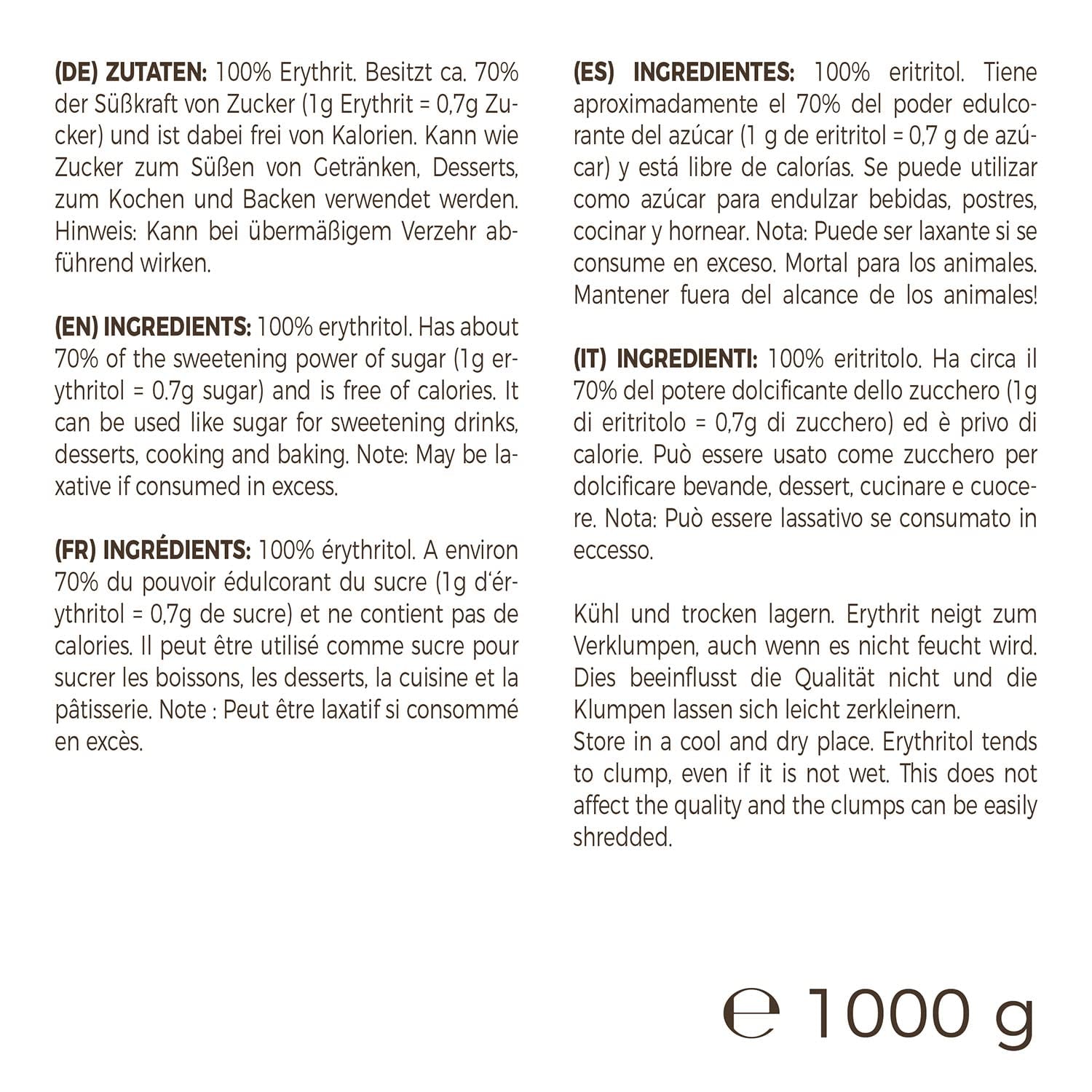 Greatvita Érythritol 1000 G | Süßungsmittel & Zucker-Alternative sans calories | Sans gluten, sans gluten et sans gluten | Idéal pour les desserts, les desserts et les édulcorants Naty Shop