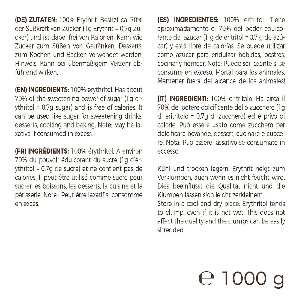 Greatvita Érythritol 1000 G | Süßungsmittel & Zucker-Alternative sans calories | Sans gluten, sans gluten et sans gluten | Idéal pour les desserts, les desserts et les édulcorants Naty Shop