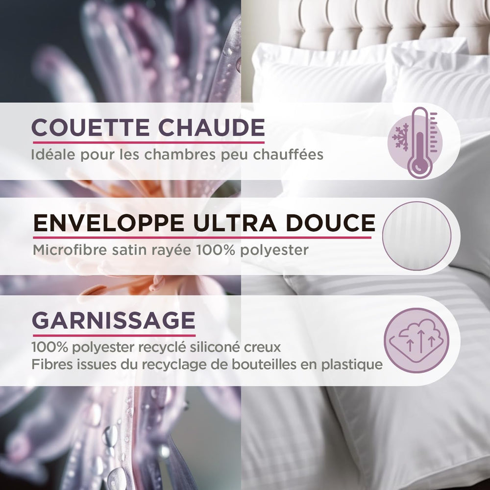 Chaud, Satin, Rayé, 400 G/M², 240 X 220 Cm, Microfibre, Blanc, 240 X 220 Cm Couettes et couettes Naty Shop