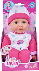 Simba 105140004 - Laura Cutie, poupée au corps doux et aux yeux endormis dans une jolie combinaison minou, 5 sons, 30 cm, à partir de 12 mois
