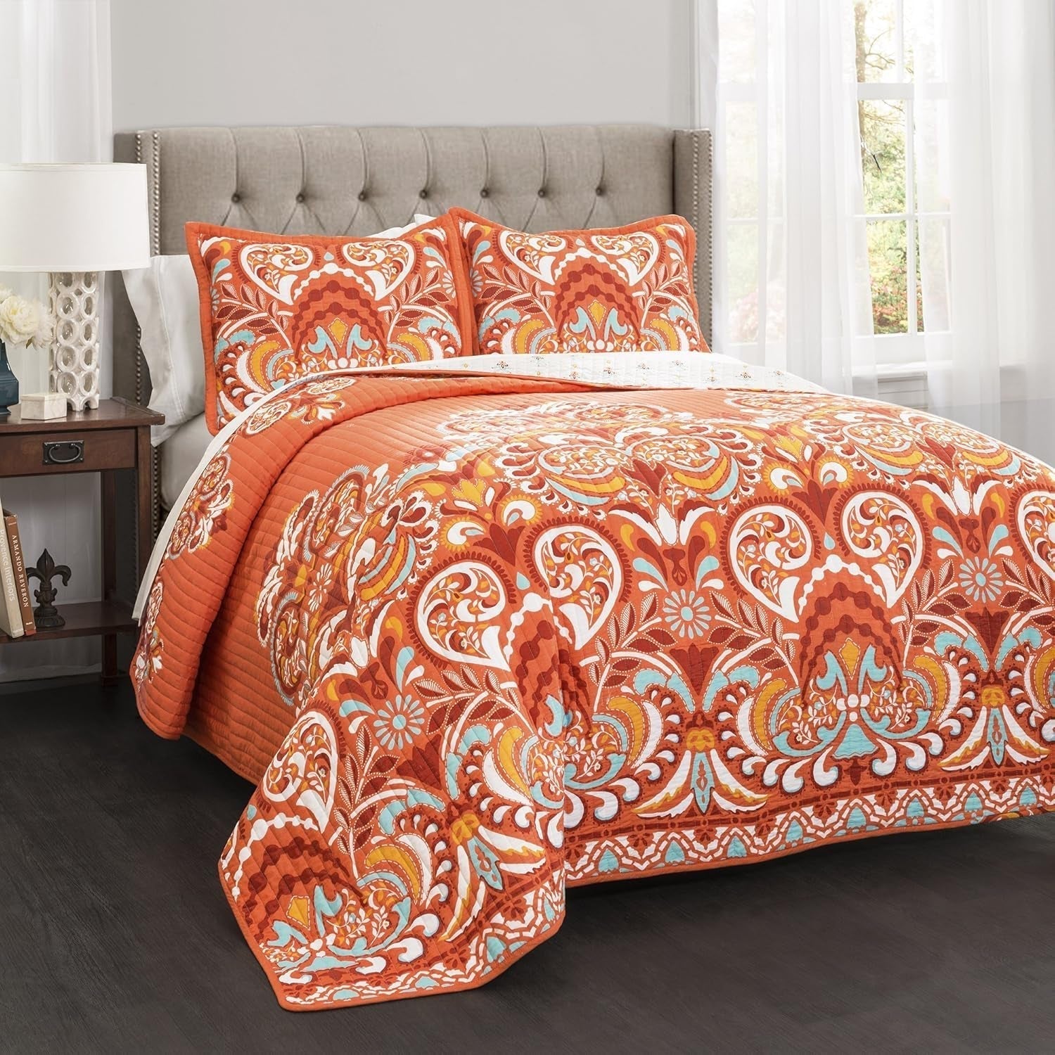 Couette Lush Decor Clara, coton, turquoise et mandarine, Full/Queen Couettes et quilts Naty Shop Orange King