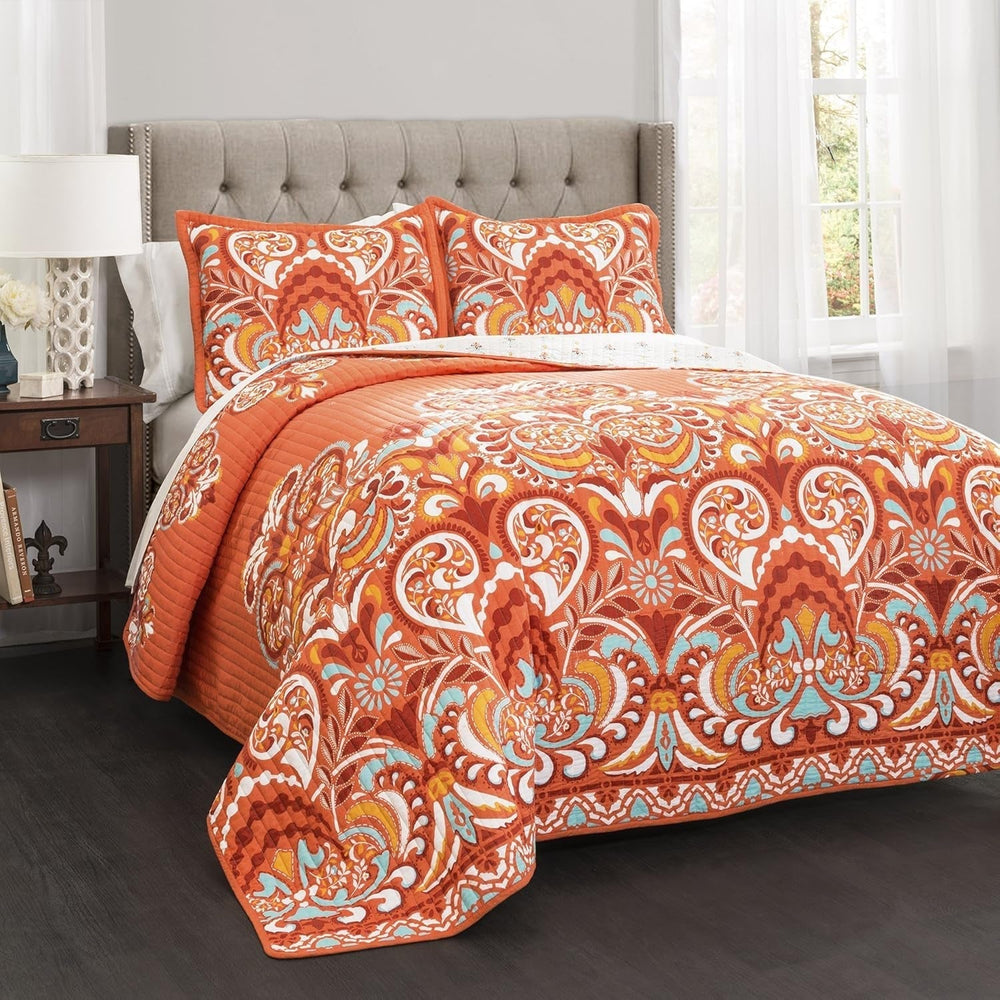 Couette Lush Decor Clara, coton, turquoise et mandarine, Full/Queen Couettes et quilts Naty Shop Orange King