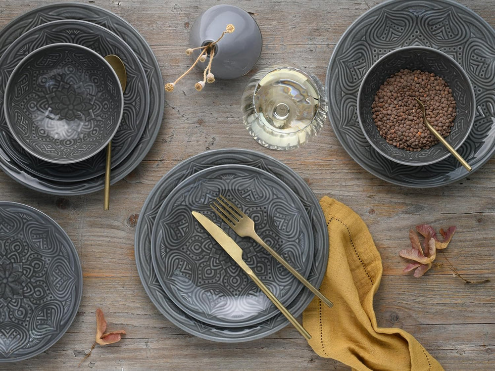 CreaTable, 21627, série Orient Mandala, service de table 18 pièces, service d'assiettes en porcelaine, passe au lave-vaisselle et au micro-ondes, fabriqué en Europe