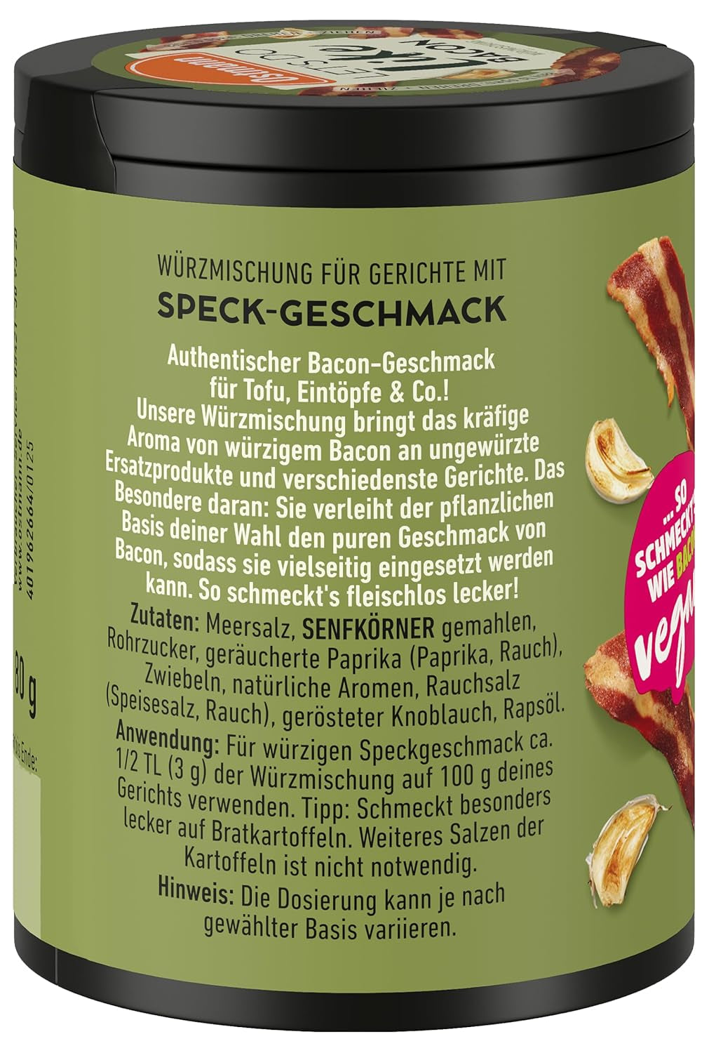 Ostmann Gewürze - Faisons comme du bacon | Bacon-Geschmack pour produits à base de viande non comestibles | Gewürzsalz pour tofu et plats végétariens/végétaliens | 80 g dans une barre de recyclage Metalldose