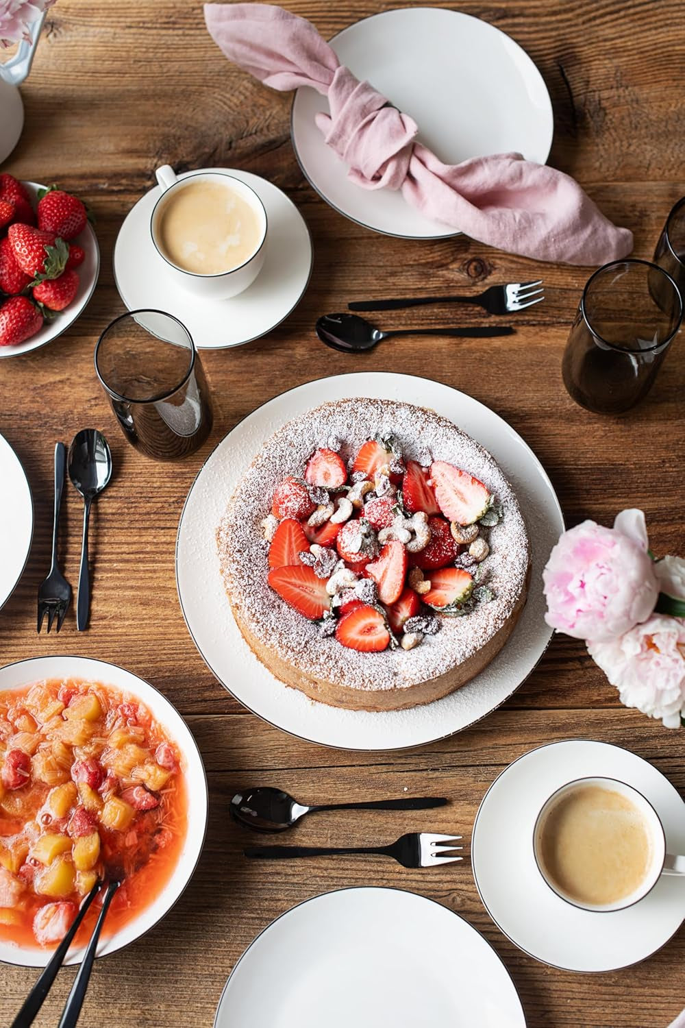 MÄSER Série Felise, service à café élégant pour 6 personnes, intemporel, bord noir, porcelaine, blanc