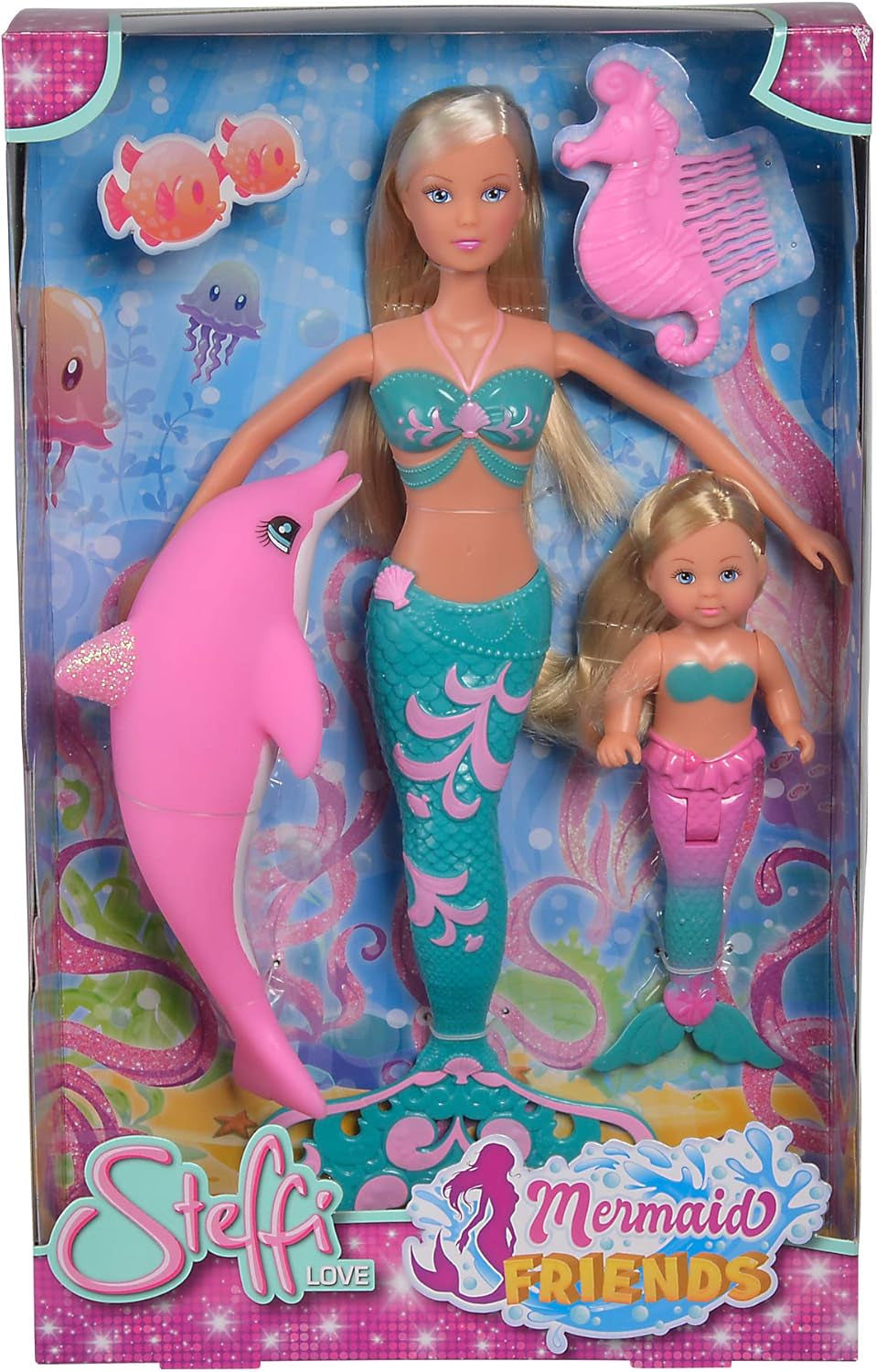 Simba 105733336 - Steffi LOVE Mermaid Friends Poupée Sirène Magique avec Soeur Evi, Figurine de Dauphin et Plus, Jouet pour Enfants à partir de 3 Ans Poupées Naty Shop