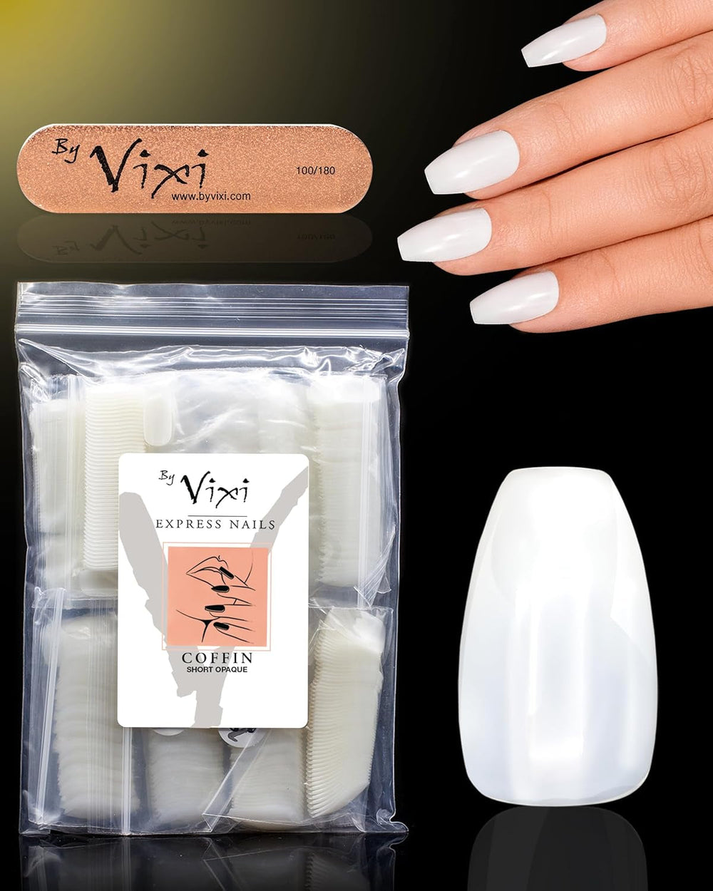 Vixi 600 Extensions d'ongles ovales courtes avec lime de préparation, 10 tailles - Couverture complète, Opaque. Pour professionnels et usage domestique.