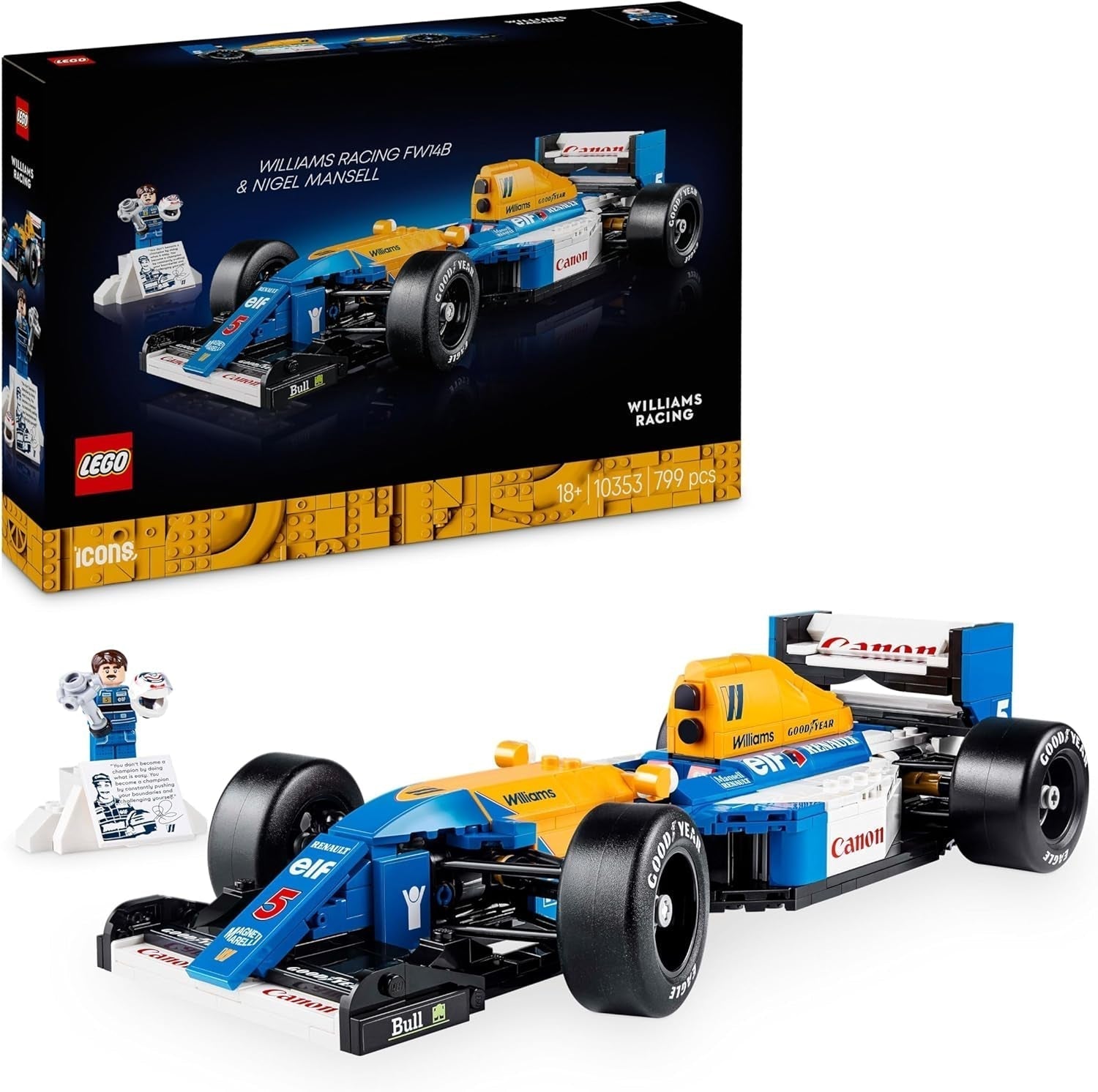 LEGO Icons Williams Racing FW14B avec Nigel Mansell - Modèle de voiture F1 avec figurines de pilote de course à collectionner - Décoration de bureau avec support - Cadeau pour adultes et adolescents fans de sports mécaniques 10353 Jeux de construction Besuche den LEGO-Store Default Title