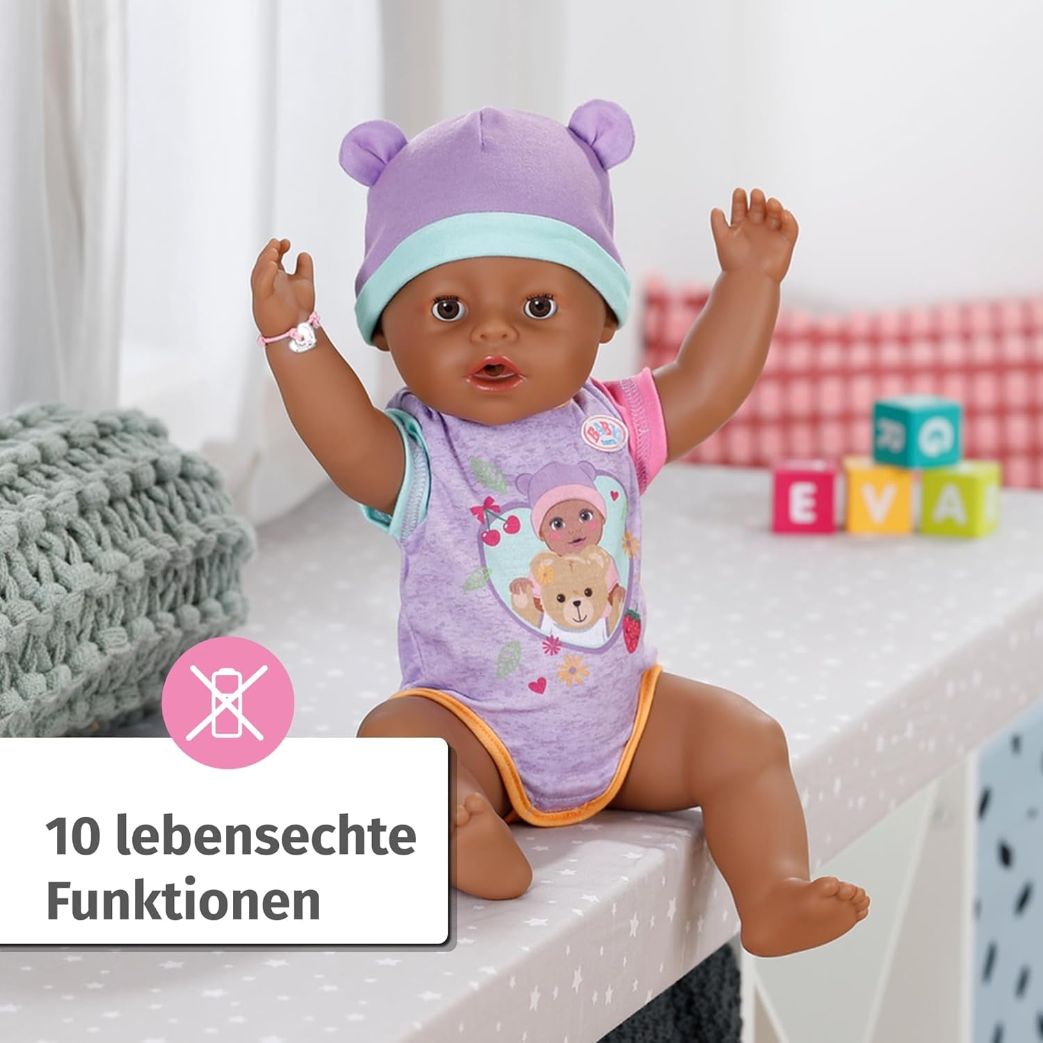 BABY Born Eva 43Cm, poupée avec 10 fonctions et accessoires, pour enfants à partir de 3 ans, fonctionne sans pile, grande poupée 43Cm, 836408 Zapf Creation Dolls Naty Shop