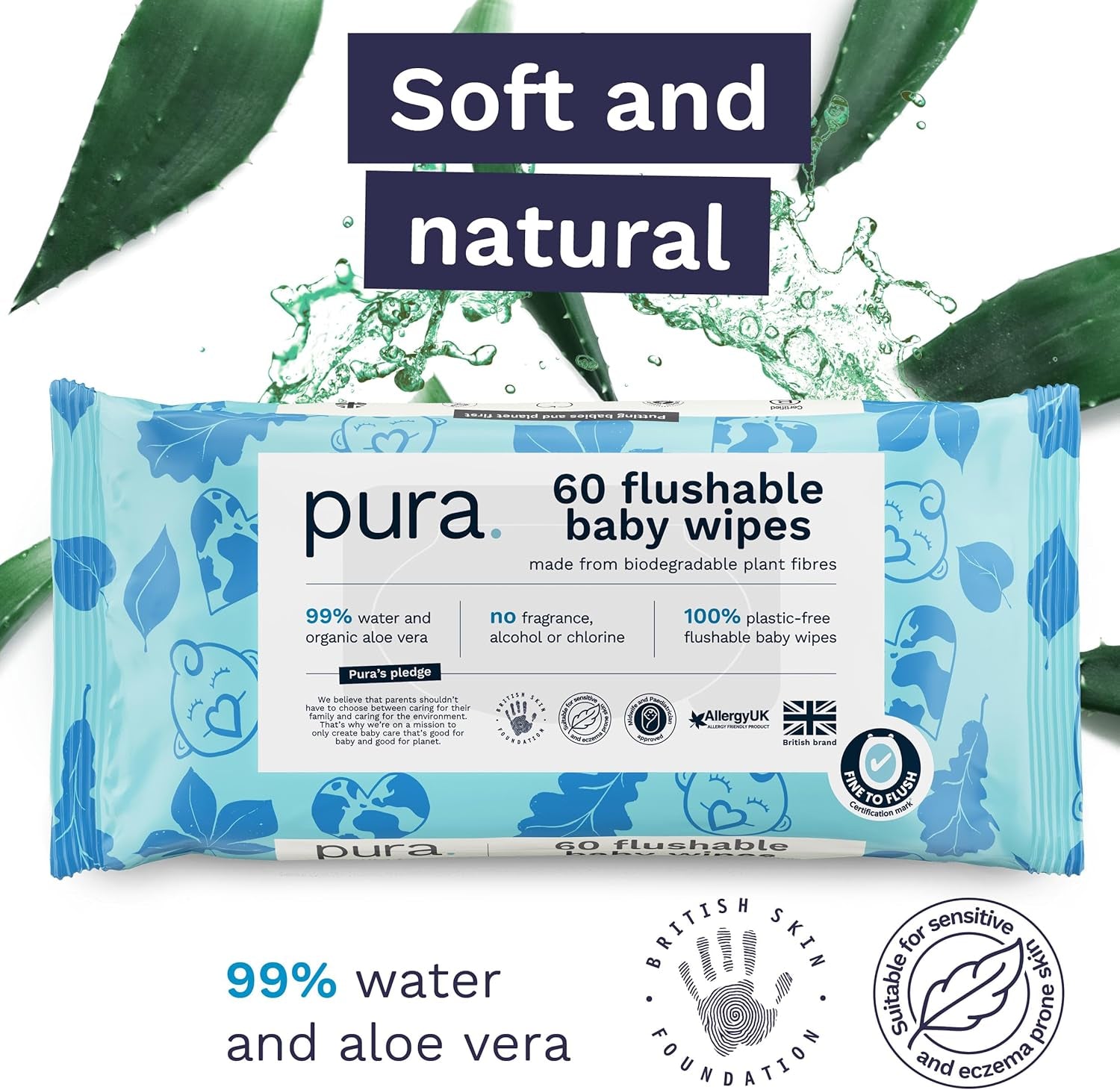 Lingettes jetables écologiques pour peau sensible de bébé, 70 lingettes (1 paquet) 99 % d'eau, 100 % sans plastique, pour peaux sensibles sujettes à l'eczéma, nouveau-né, biodégradables, végétaliennes
