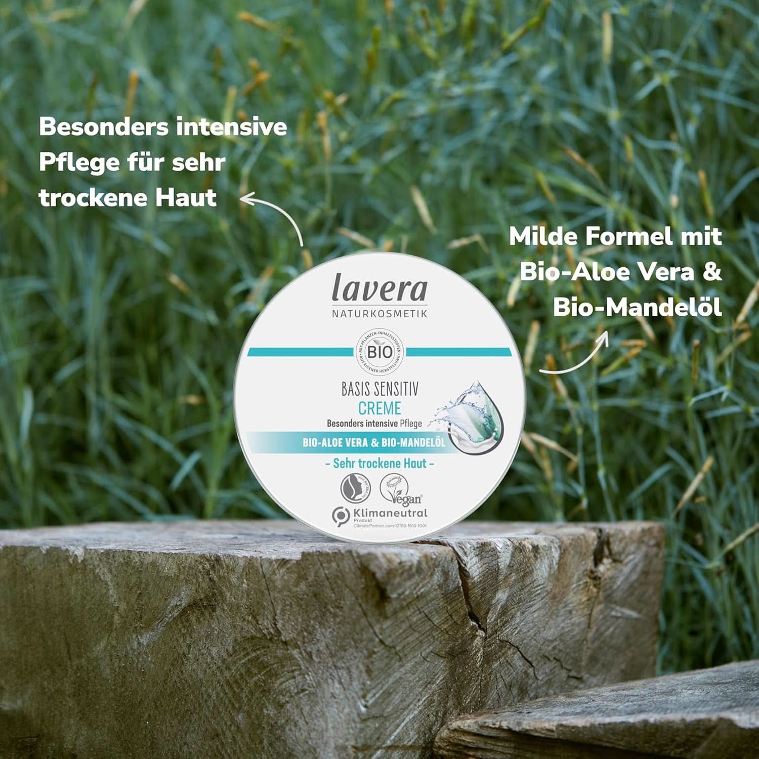 Lavera Basis Sensitiv, soin intensif pour peaux sèches à l'Aloe Vera et à l'huile d'amande, 150 ml Naty Shop