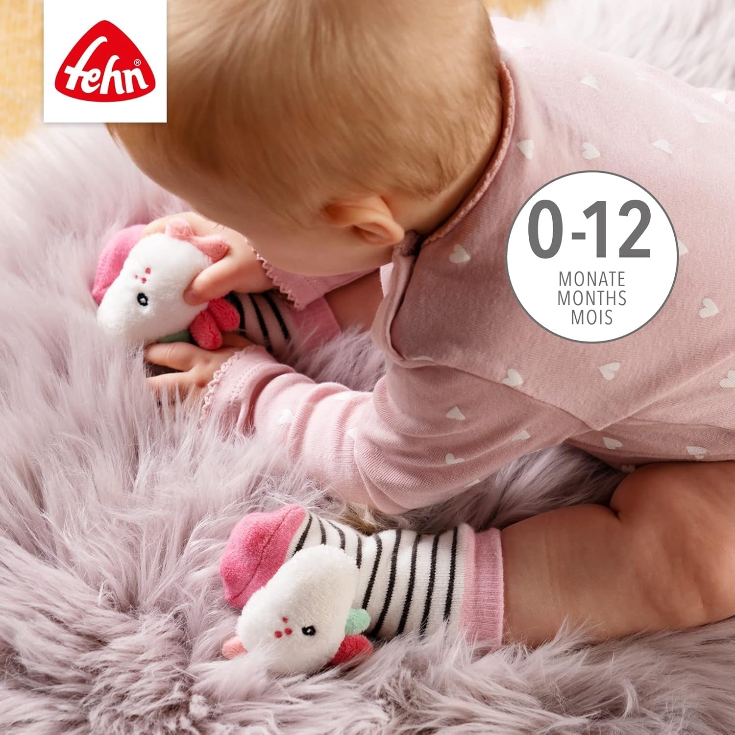 Fehn Play Glove Safari - Marionnettes à doigts pour bébé singe et éléphant et chaussettes cloches pour bébé licorne - chaussettes bébé avec fonction cloche et tête de licorne - stimulent la motricité et les sens Bebe Toys Naty Shop