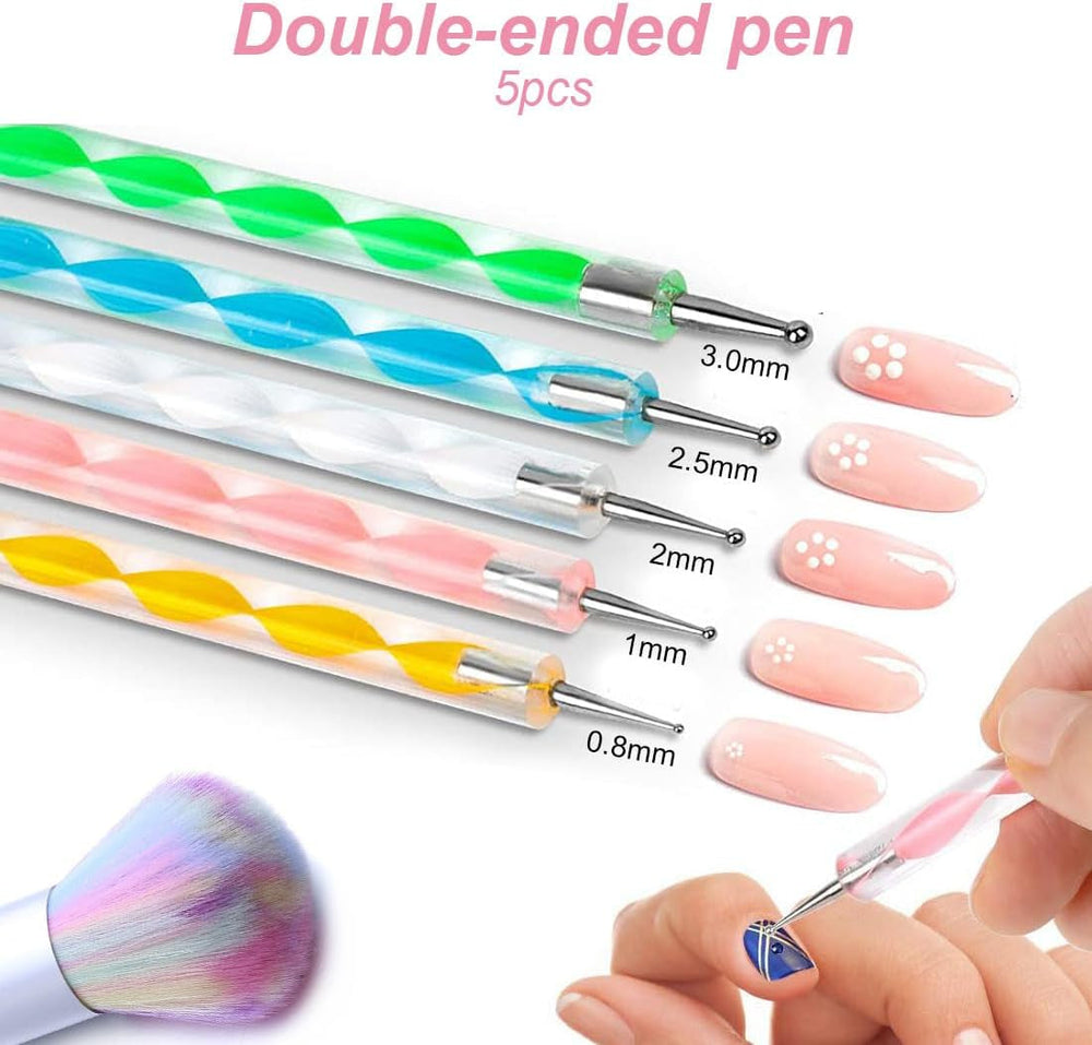 Ensemble d'autocollants et d'accessoires pour ongles - 5 autocollants pour ongles, pinceau, pierres, ruban décoratif, feuille d'or - Parfait pour la manucure et les ongles en gel - Ensemble de 50 pièces