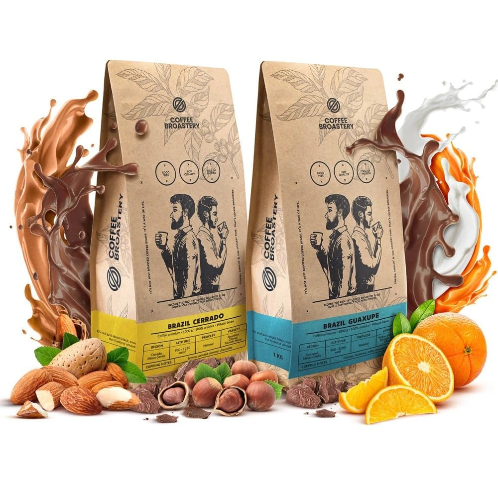 Lot de café en grains 2x1kg 2000g | Brésil Guaxupe | Brésil Cerrado | Brésil | Café spécial | Fraîchement frit