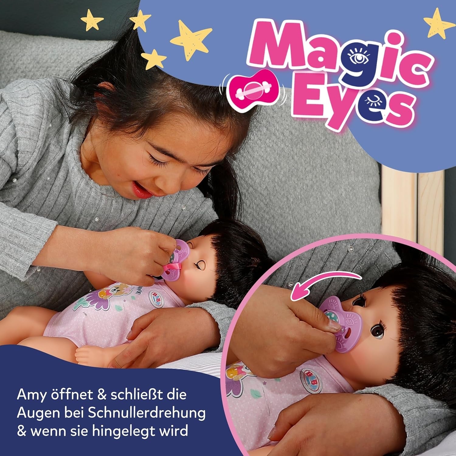 BABY Born Amy - 36cm große Puppe - Babypuppe mit 7 Funktionen für Kleinkinder ab 1 Jahr - Funktioniert ohne Batterien - Inkl. Accessoires & Strampler