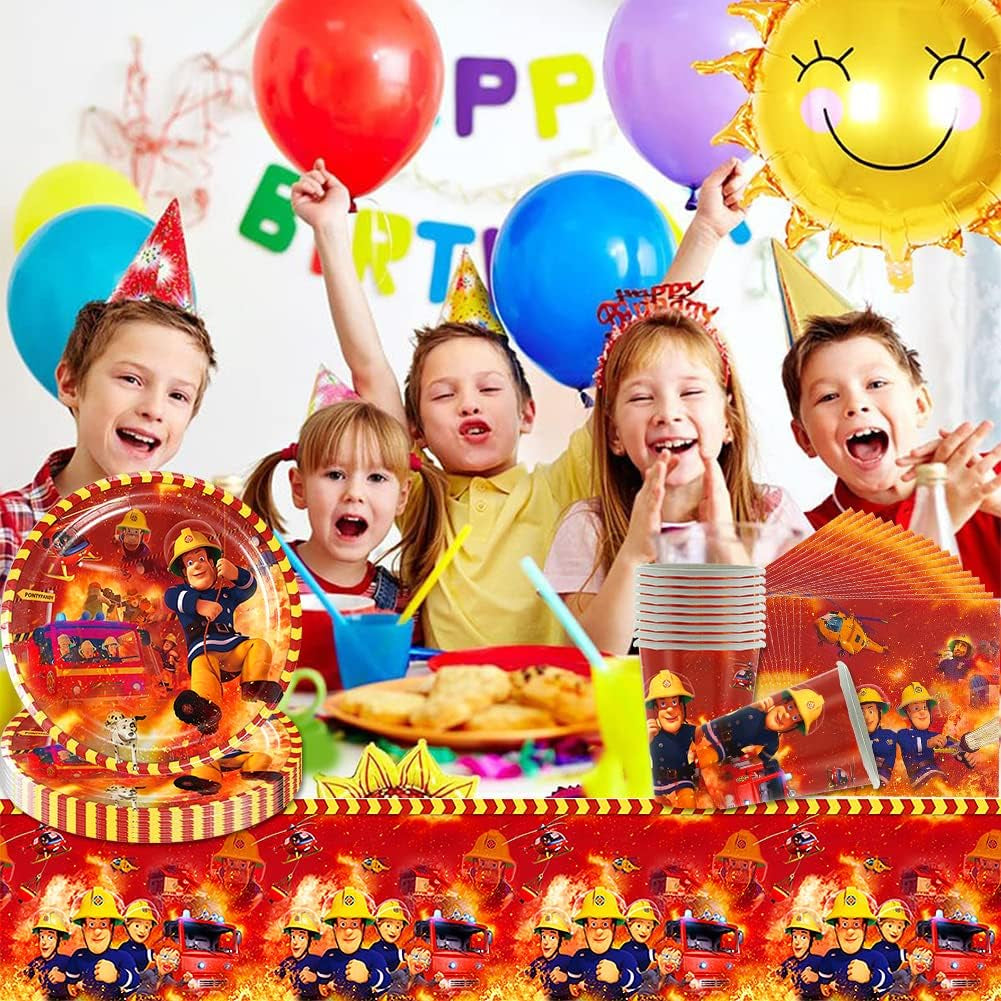 Ensemble de vaisselle de fête à thème pompier, décorations de fête d'anniversaire de pompier, 61 pièces pour 20 invités