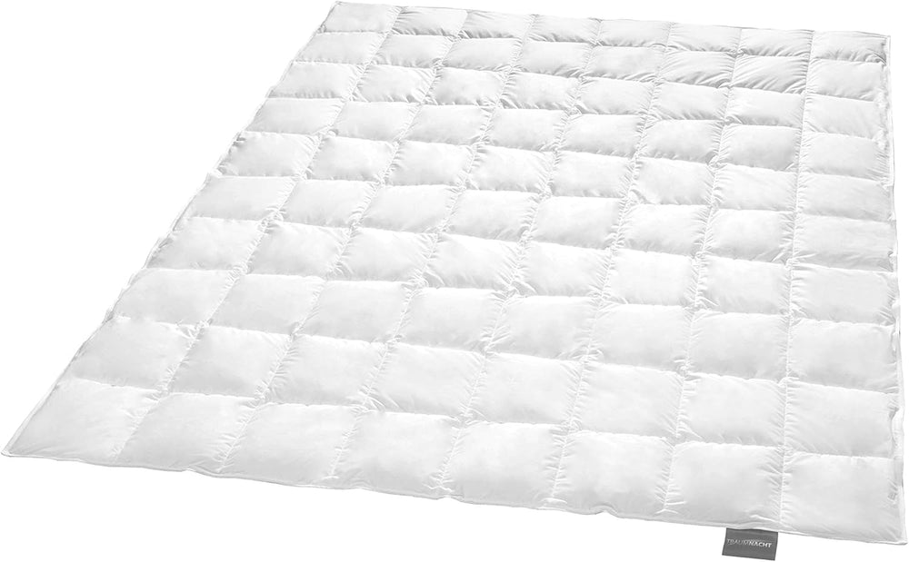 Traumnacht Basic Couette légère en duvet blanc neuf (60%) et plumes (40%), DIN EN 12934, 135 X 200 Cm, certifiée Down Pass et Oeko-Tex, produite selon la norme de qualité allemande Couettes et couettes Naty Shop 90 pour cent de duvet / 10 pour cent de plumes Couverture d'été légère 155 X 220