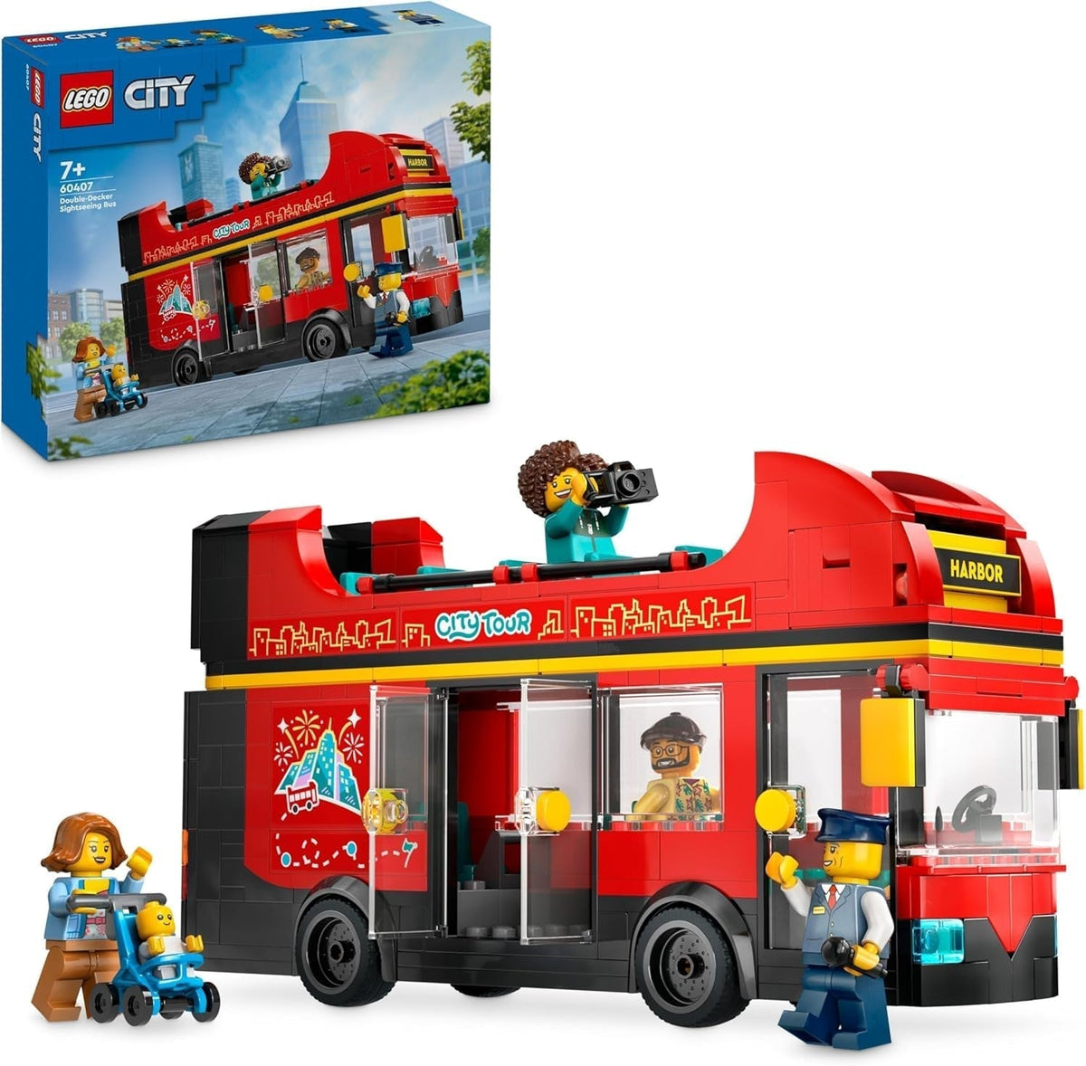 Bus à impériale LEGO City, bus jouet à deux étages, ensemble de véhicules pour filles et garçons à partir de 7 ans, contient 5 figurines, dont un bébé dans un landau 60407 Jeux de construction Besuche den LEGO-Store Titre par défaut
