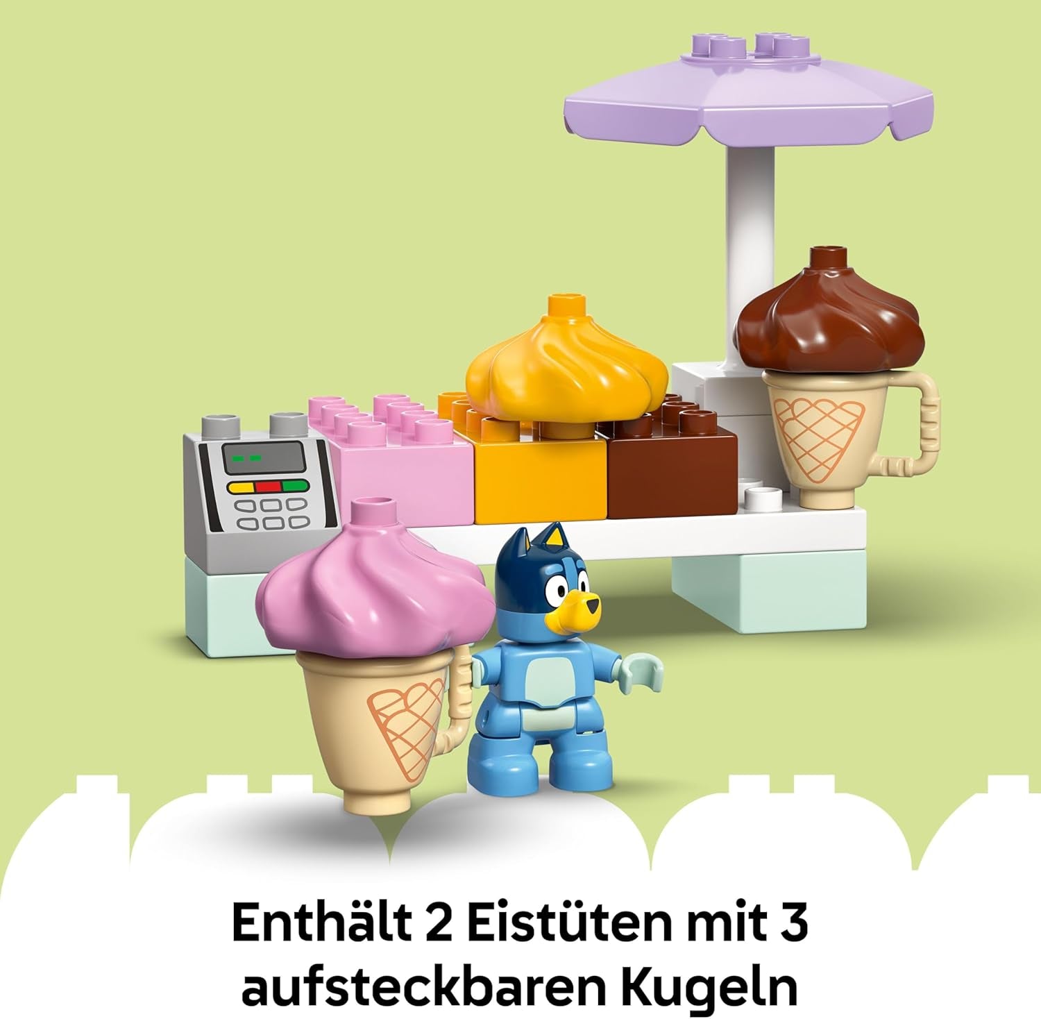 LEGO DUPLO Bluey: Ausflug zur Eisdiele mit Bluey - Lernspielzeug für Kleinkinder - Mit Spielzeug Auto und 2 Minifiguren - Geschenk für Mädchen & Jungen ab 2 Jahren - 10458