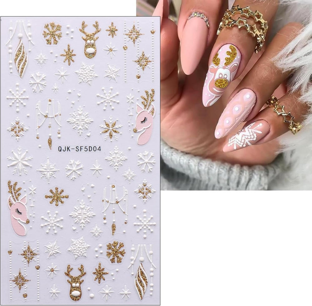 Autocollants pour ongles 3D de noël, 4 feuilles d'autocollants pour ongles 5D, stéréoscopiques, décorations, accessoires de conception d'ongles