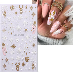 Autocollants pour ongles 3D de noël, 4 feuilles d'autocollants pour ongles 5D, stéréoscopiques, décorations, accessoires de conception d'ongles