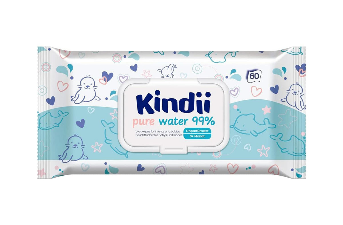 Kindii Lingettes humides pour bébés et enfants - Allantoïne - Sans parfum - Testé dermatologiquement - Pour peaux sensibles Lingettes humides bébé Naty Shop À base d'eau 60 lingettes