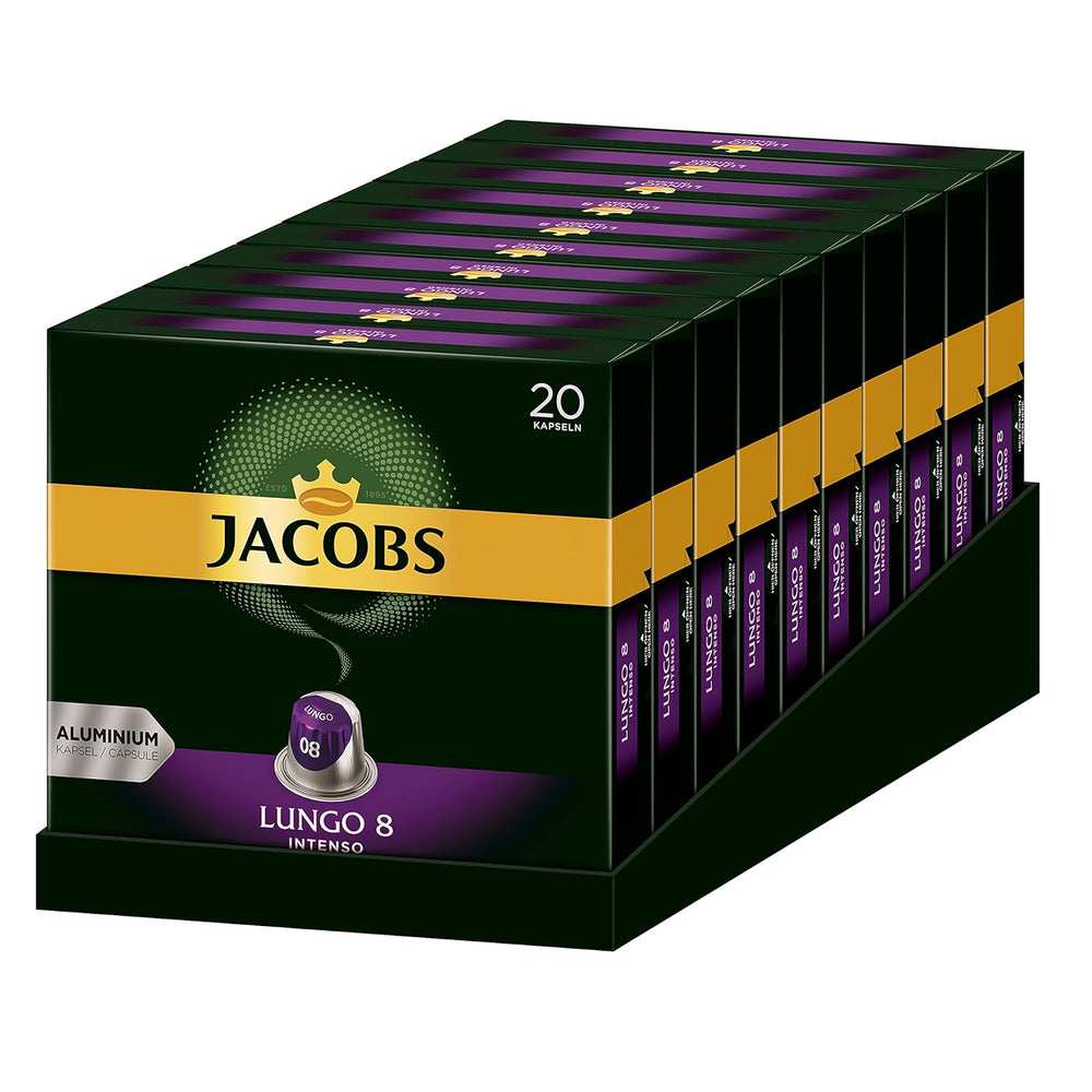 Capsules de café Lungo Intenso, Intensité 8 sur 12, 10 x 20 capsules de café & Capsules de café crème krönung, 200 capsules compatibles Nespresso, 10er Pack, 10 x 20 capsules de café, 1040 g