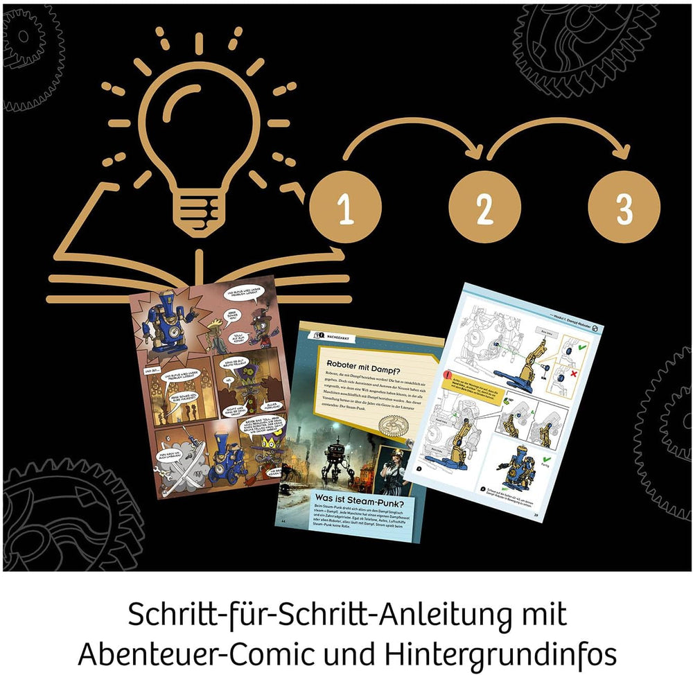 KOSMOS 621131 Rufus - Dein Dampf-Roboter, 3 Modi: Roboter, Zug, dampfende Steampunk-Maschine, mit Ultraschall-Technik, Roboter-Spielzeug für Kinder ab 8-12 Jahre, Bausatz, Experimentierkasten, Mint