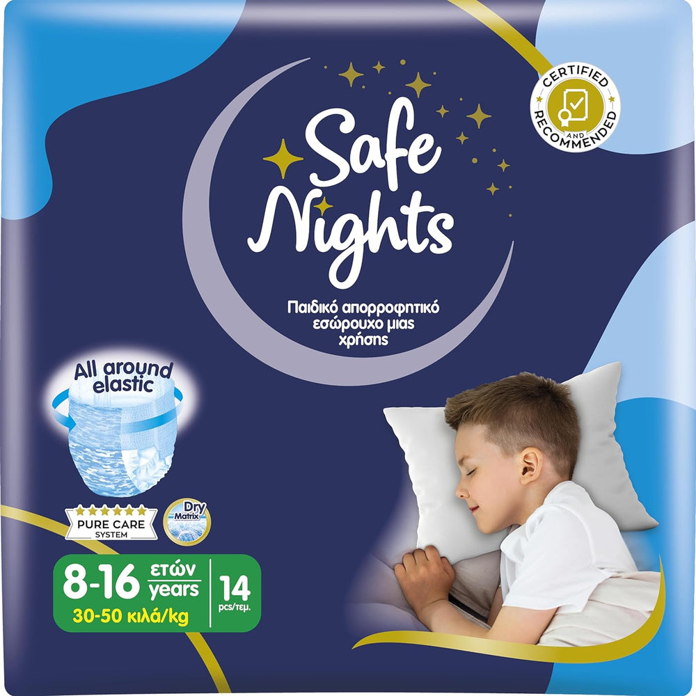 Safe Nights Girl, vêtements de nuit absorbants pour filles de 8 à 16 ans (30 à 50 kg), lot de 14