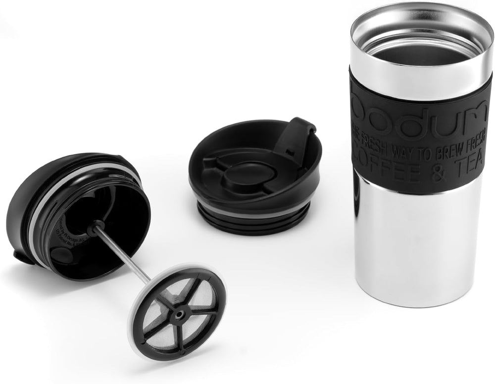 Bodum K11067-01 Travel Press Cafetière noire en acier inoxydable avec couvercle de rechange 350 ml
