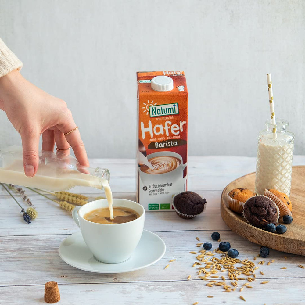 Natumi Bio Hafer Barista, 8 x 1L - Sans lactose, Aufschäumbar, Barista-Style, Bio, Hergestellt mit deutschem Hafer, Vegan, Milchfreie milchfreie Alternative