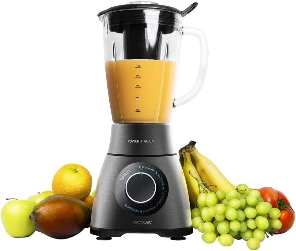 Cecotec Batteur sur socle Power Black Titanium 2200MAX Smooth, 2200 W Vitesse Maximale, 6 Klingen Aus Edelstahl, Fonction Ice-Crush, Fonction Turbo et Smoothie, Fonction Autoclean Kitchen Naty Shop Inox 2500 W | 1,8 L