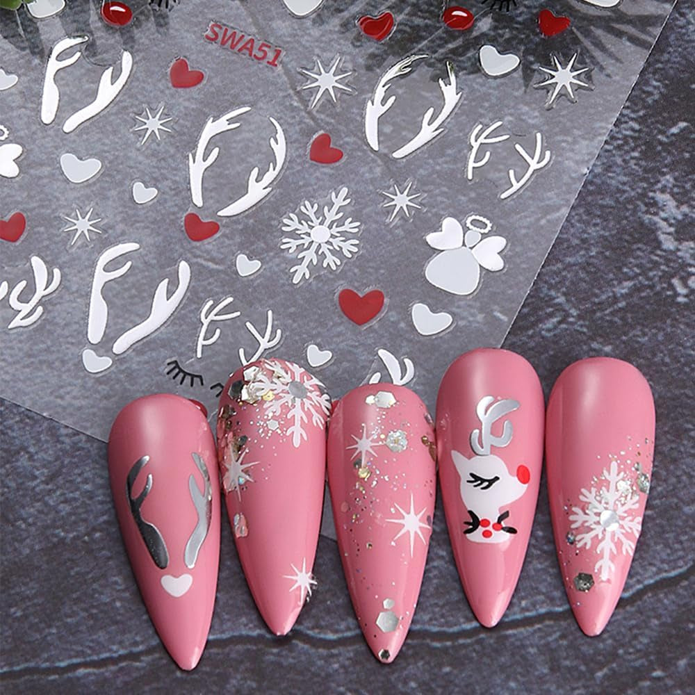 Autocollants pour ongles en forme de flocon de neige de dessin animé, autocollants pour ongles de Noël, autocollants, dessins d'ongles de Noël, nail art, cerf, flocons de neige, autocollants pour ongles de Noël, accessoires pour ongles d'hiver
