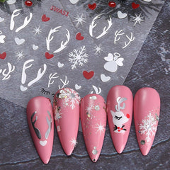 Autocollants pour ongles en forme de flocon de neige de dessin animé, autocollants pour ongles de Noël, autocollants, dessins d'ongles de Noël, nail art, cerf, flocons de neige, autocollants pour ongles de Noël, accessoires pour ongles d'hiver