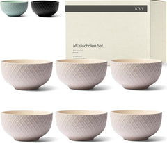 KIVY Ensemble de bols à céréales - 6 x 850 ml - Grands bols à soupe et à porridge - Bol à soupe - Bol - Bols à céréales - Bols à soupe - Ensemble de bols - Bol à céréales en céramique (Blanc crème, Bols)