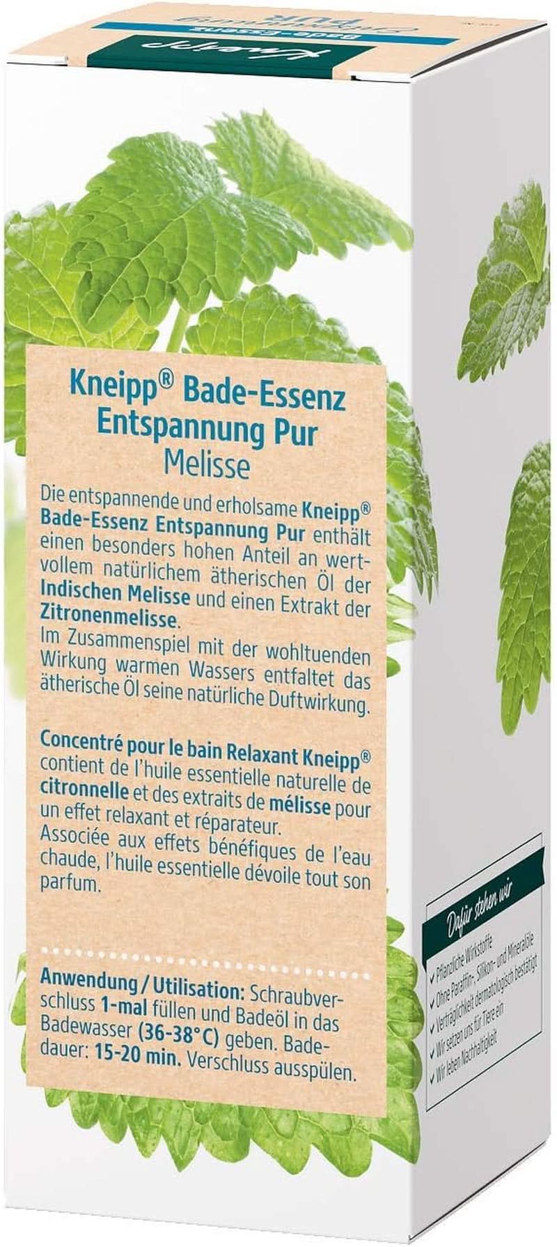 Kneipp Bade, huile de bain à l'huile essentielle naturelle de mélisse indienne et à l'extrait de mélisse, 100 ml Naty Shop