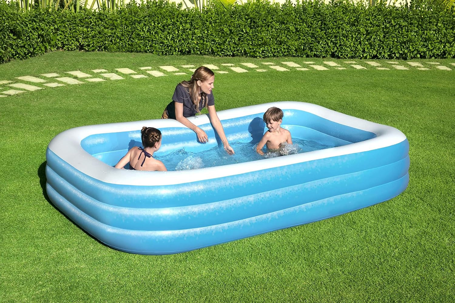Bestway Family Pool Deluxe, piscină dreptunghiulară pentru copii, ușor de instalat, albastră, 305x183x56 cm Saltele gonflabile și accesorii gonflabile 305x183x56 cm Culoare