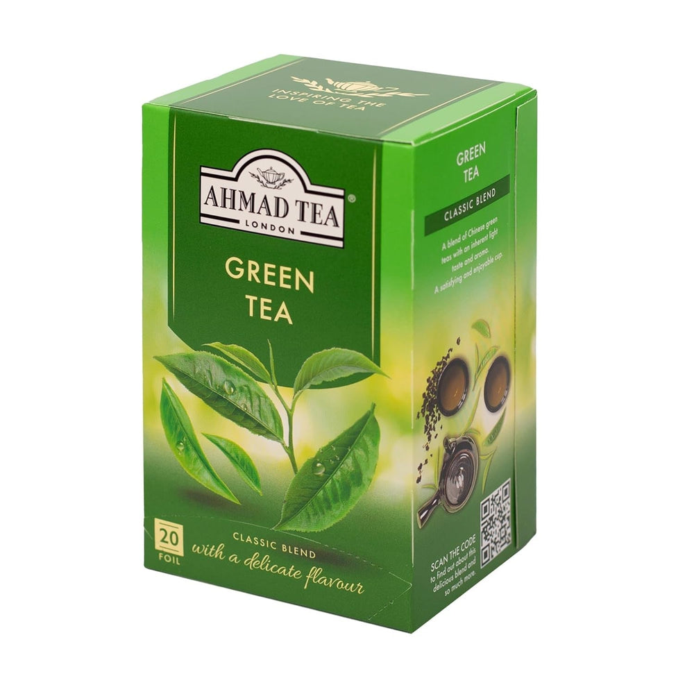 Ahmad Tea - Thé vert - Sachets de thé scellés emballés individuellement contenant 2 g de thé par portion - 20 sachets de thé avec ruban adhésif