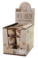 HELLMA Coeurs au Muesli et Chocolat - 18 portions de 30 g chacune - Gruau enrobé de chocolat en forme de coeur, verres à emporter