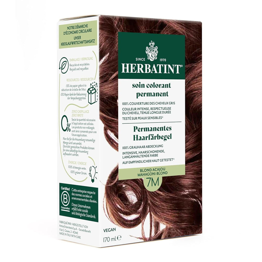 Gel de teinture capillaire permanente 6N blond foncé - 170 ml I Sans ammoniaque, couverture à 100% des cheveux gris I Testée sur peaux sensibles, aux 8 extraits de plantes Teinture capillaire Naty Shop 7M Blond acajou