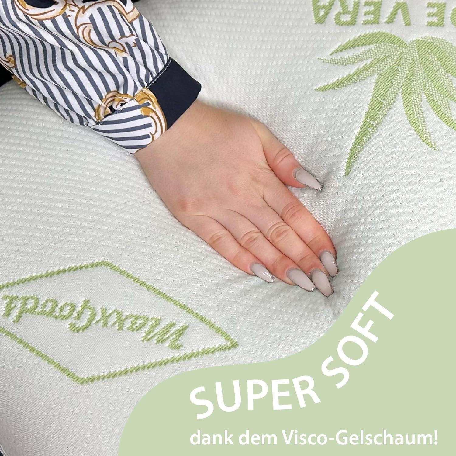 Maxxgoods Oreiller orthopédique Oreiller de soutien cervical en mousse de gel viscoélastique avec housse de protection à l'aloe vera et housse intérieure 100 % coton - Oreiller pour dormeurs sur le ventre, sur le dos et sur le côté (42 cm x 70 cm x 12 cm) Oreillers orthopédiques cervicaux Naty Shop