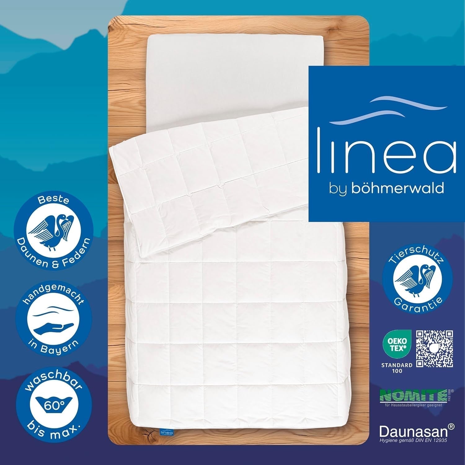 Allnights - Couette confort léger 135X200 100% plumes et duvets neufs, adaptée aux personnes allergiques, lavable jusqu'à 60°C, fabriquée en Allemagne Couettes et couettes Naty Shop