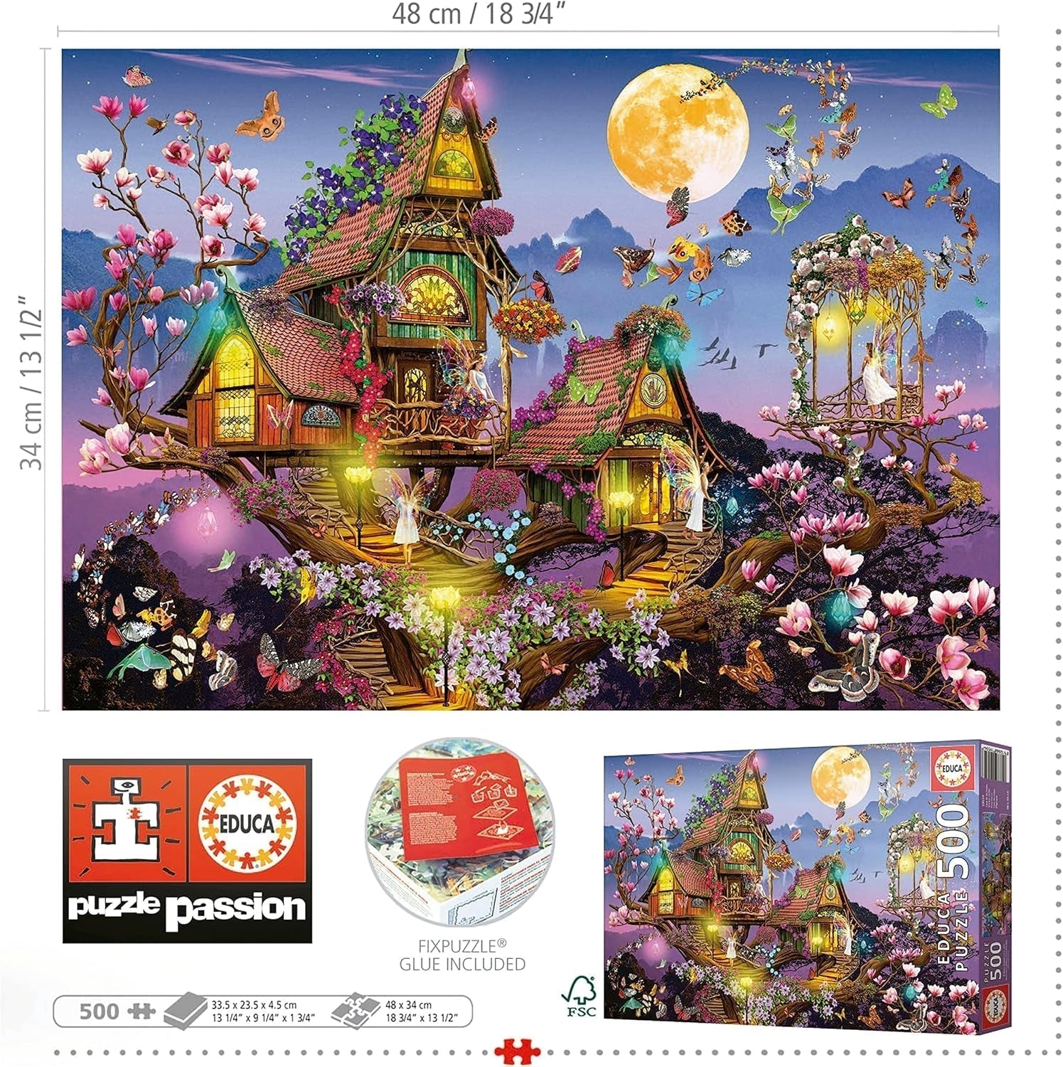 Educa - Puzzle 500 pièces pour adultes | maison de fées, puzzle 500 pièces pour adultes et enfants à partir de 11 ans, fantaisie, contes de fées, fées (19554) Puzzle Naty Shop